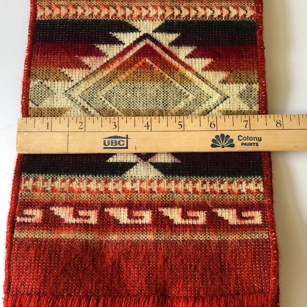 Vintage Southwestern Woven Fringe Scarf Rust 72” x 7.5” Boho Geometric - Picture 3 of 6